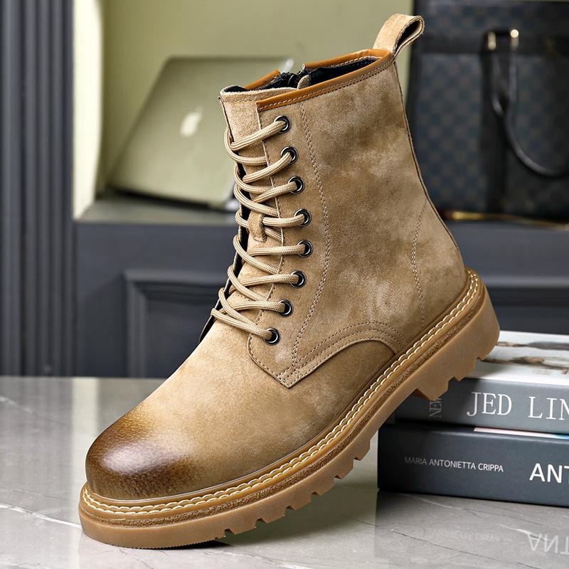Fashion Men's Fashion Genuine Leather Boots Autumn Winter Shoes Outdoors Tooling Work Boot Vintage Handsome High Platform Desert Botas
