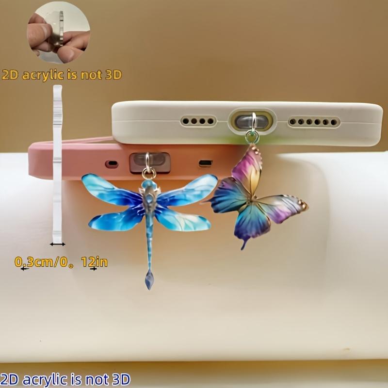 2D Flat 2pcs Beautiful Dragonfly and Butterfly 2D Plane Drawing Acrylic Mobile Phone Dustproof Plug