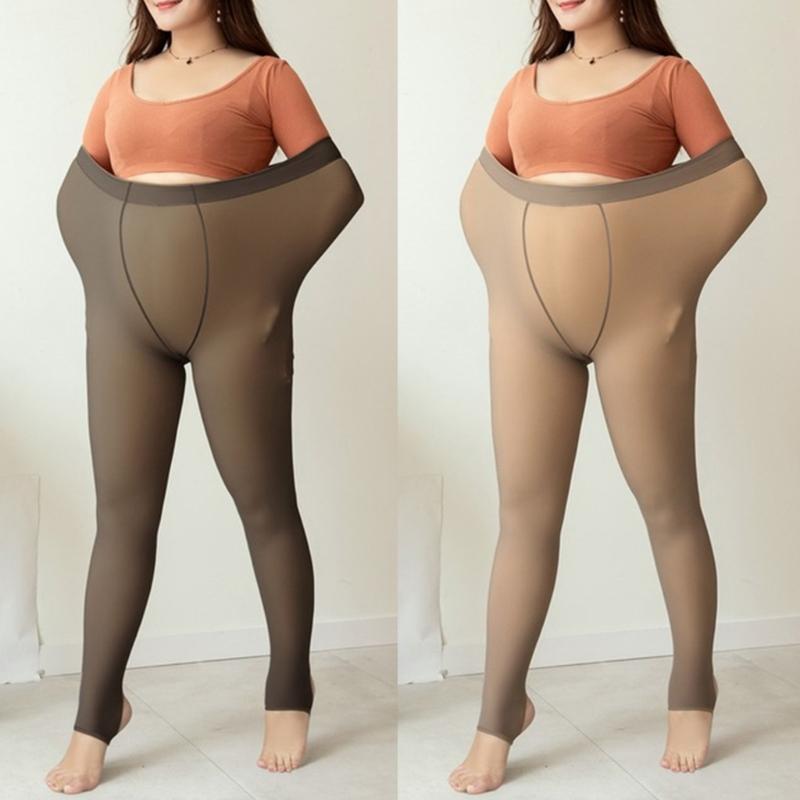 Large Size Fleece Lined Tights Women Leggings Winter Warm Thermal High Waist Pantyhose Opaque Faux Translucent Stockings