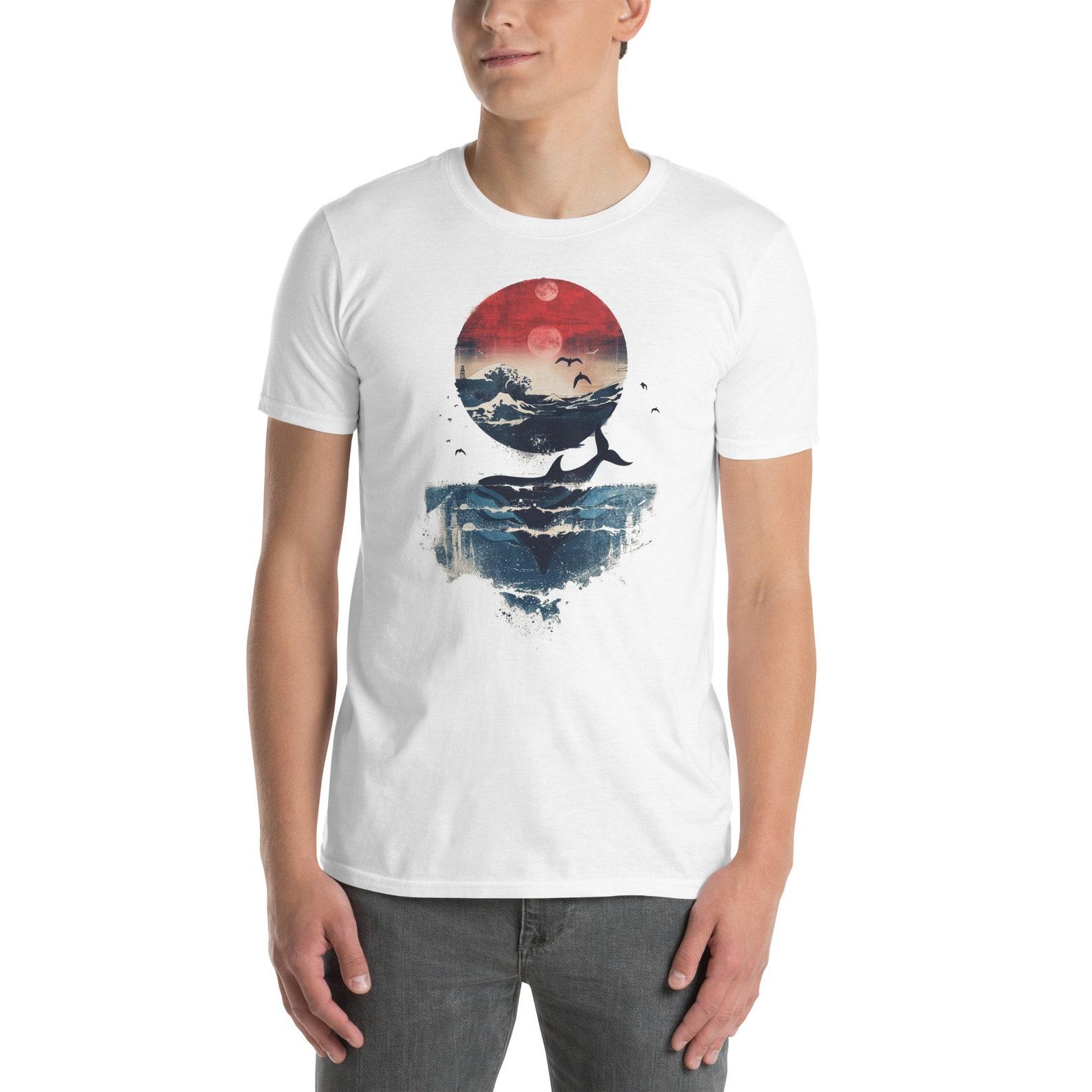 Retro Whale Sunset Graphic T-Shirt - Ocean Waves Art Tee - Unisex Soft Cotton Top S