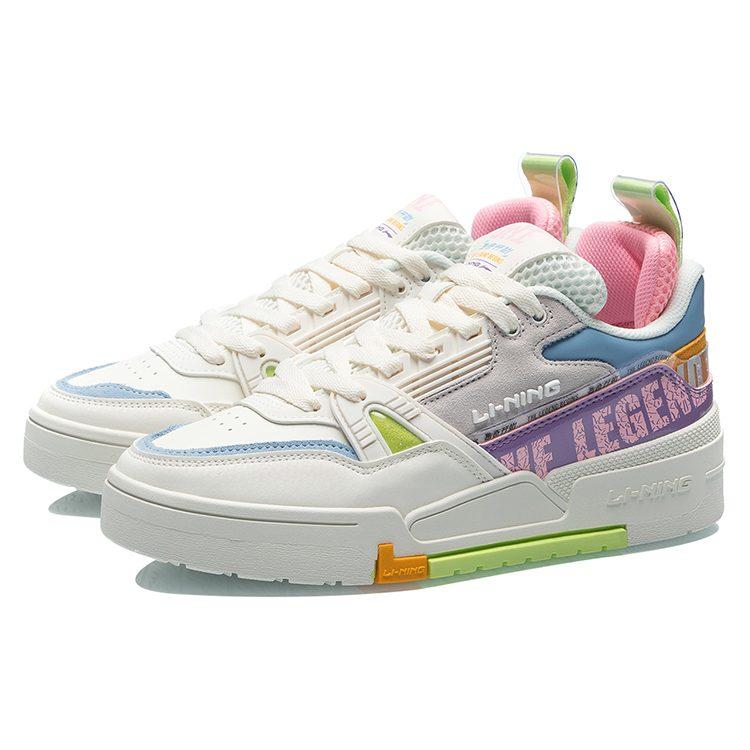 Li Ning 001 Coverage Thermal Slip Resistant Low top Skateboard Shoes Women's White Blue Purple AECR002-1