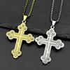 Christian Orthodox Church Rhinestones Cross Pendant Necklace For Women Men Stainless Steel Gold Color Religious Chain Jewelry