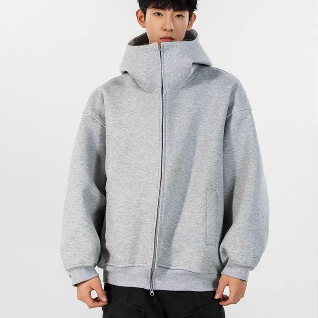 Unisex Oversized Fleece-Lined Hoodie Cardigan: American Style Autumn/Winter Casual Jacket