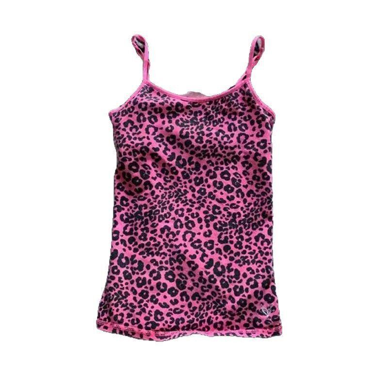 Cross-Border Amazon European and American Style Y2K Sexy Pink Leopard Print Hot-Selling Slim-Fit Camisole Top for Women Leopard Print S