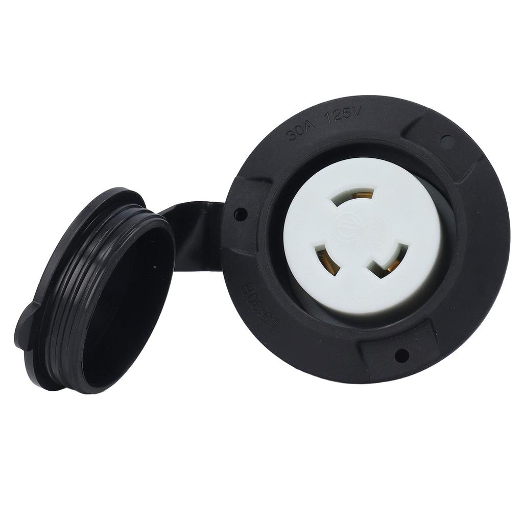 Flanschsteckdose 30A 125V NEMA L5-30R Verriegelungssteckdose RV-Strom 2-polig 3-adrig Elektrische Steckdose mit wetterfester Kappe