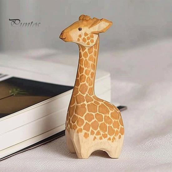 Cute Giraffe Decor for Nursery Wooden Figurine, Cartoon Ornament, Minimalist Animal Hand Painted Crafts Statue, Hand-Painted Desk Shelf Kids