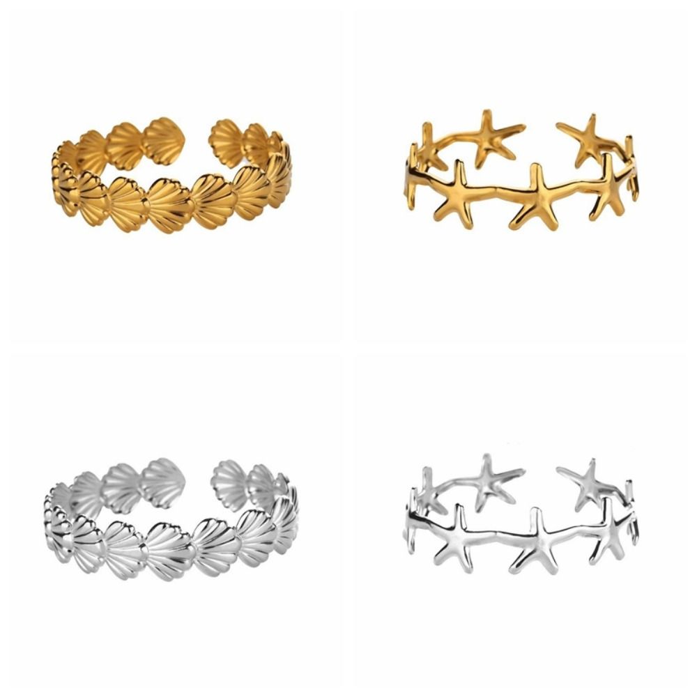 Starfish Shell Bracelet Gold Color Vintage Cuff Bracelets Elegant Opening Bangles  Girl