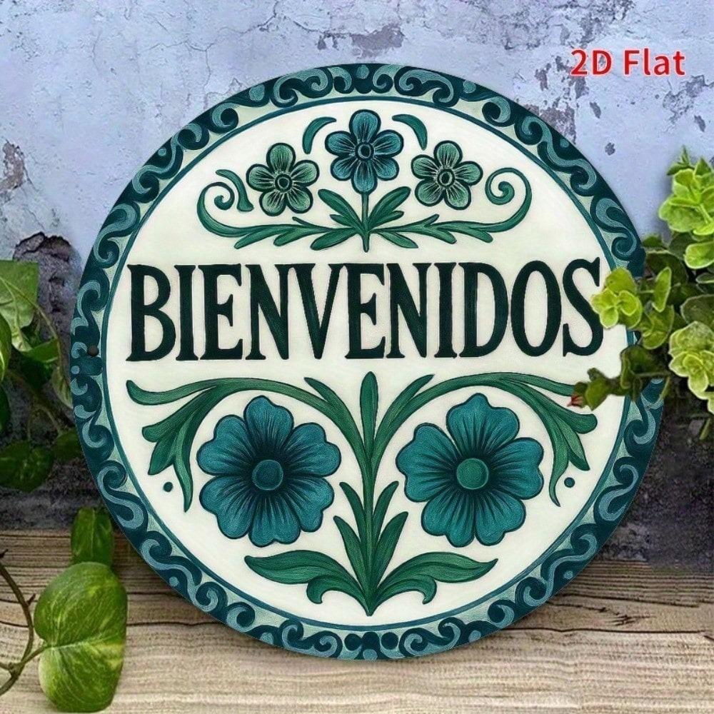 Metal Tin Sign Spanish Quote Bienvenidos Wall Art Elegant Floral Home Decor Office Gift