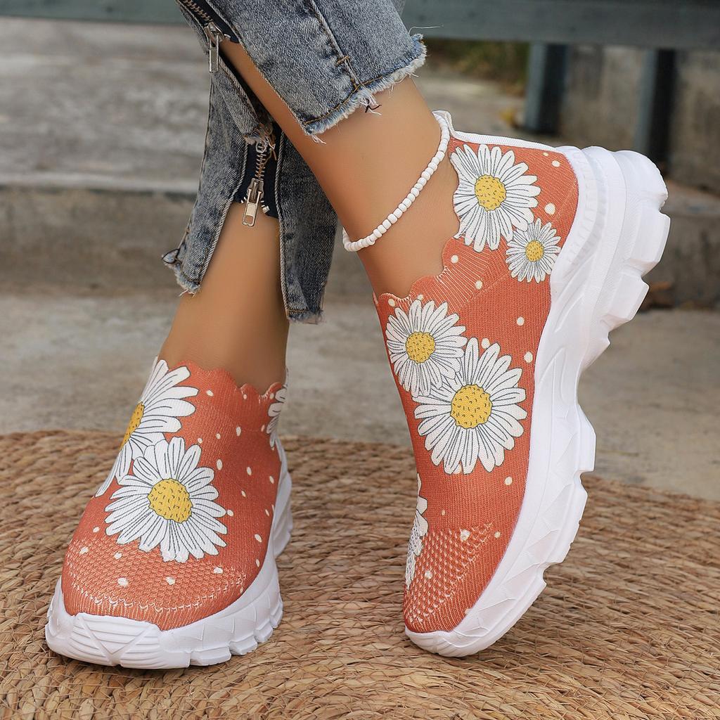 2025 summer new fly-woven mesh fashion muffin bottom printing casual shoes women