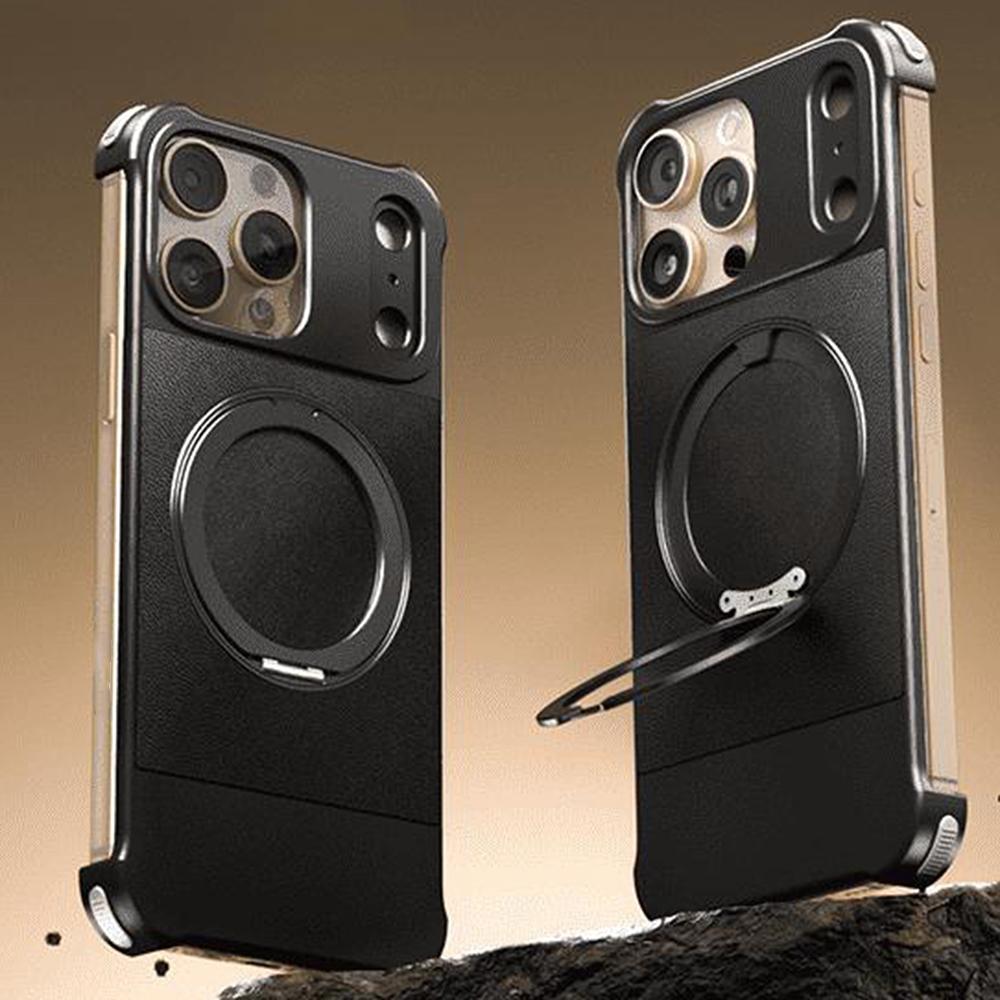 For iPhone 14 Pro Max Magnetic Case with Kickstand Borderless PU+Metal Drop Proof Phone Back Cover