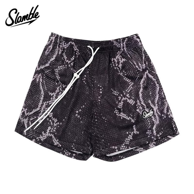 Short de Sport Slamble pour Homme, Maille Quatre-Quarts Imprimé Serpent, Entraînement de Basketball, Fitness, Respirant, Style Américain, Lâche et Tendance