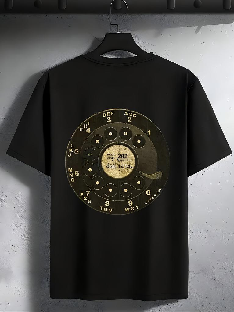 100 Cotton Vintage Dial Phone Summer Printed Round Neck Unisexs Tshirt