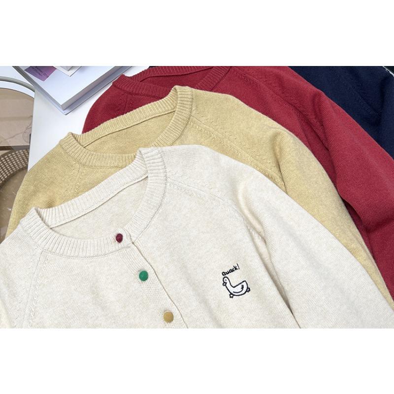 Women Long Sleeve Knitted Embroidered Cardigan Plus Size Casual Outerwear Top