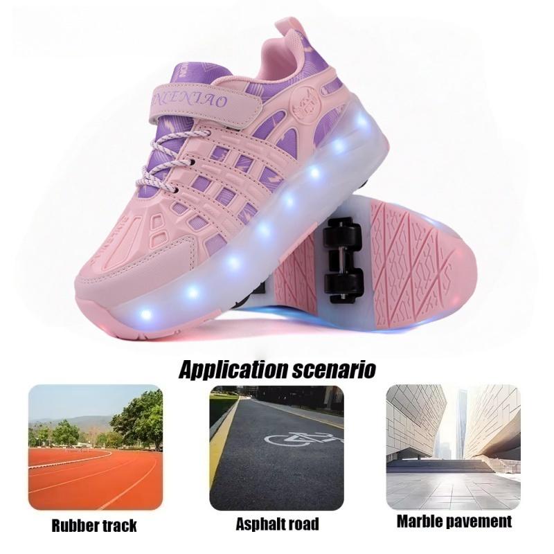 New Four-Wheel LED Light-Up Shoes for Children with Retractable Wheels USB Charging Sports Shoes Roller Skates Entertainment