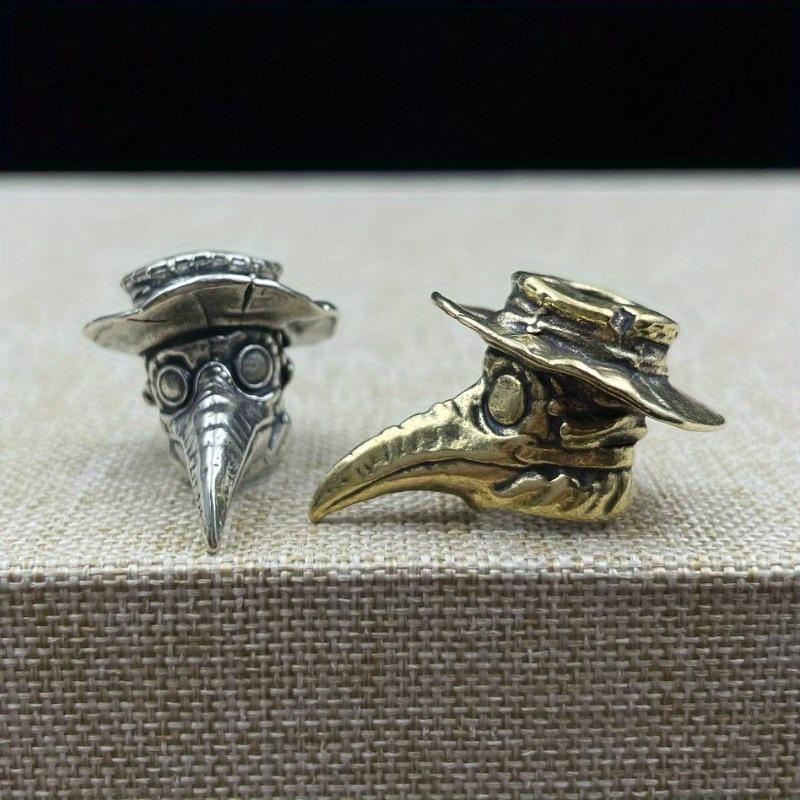 Vintage Brass Plague Doctor Crow Knife Pendant Necklace with Paracord Rope