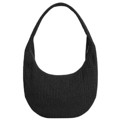 Solid Color Pleated Detail Zipper Closure Shoulder Bag Women Bags Black 1327204001