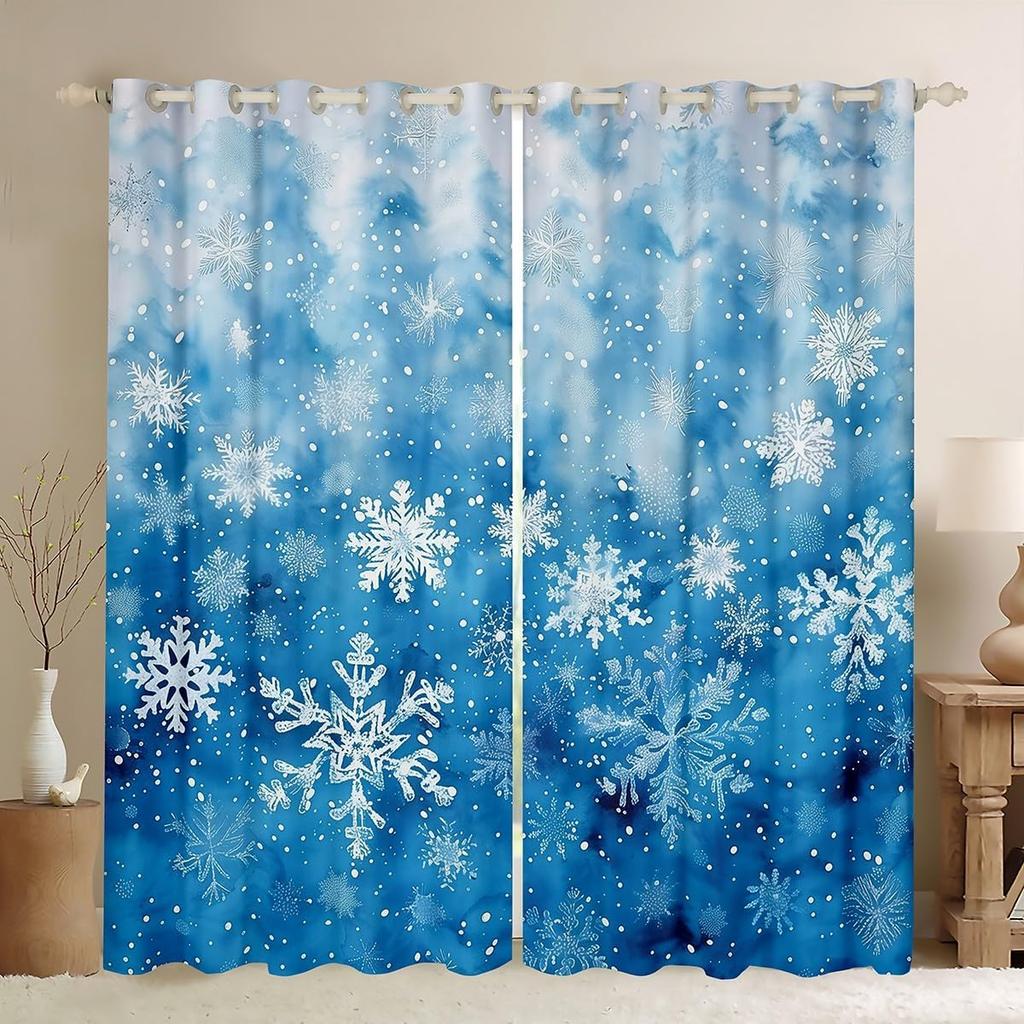 Snöflinga Gardiner Draperier God Jul Dekor Barn Pojkar Flickor Nyårspresent Glitter Galaxgardin Mörkläggande Tillverkad Av Polyester