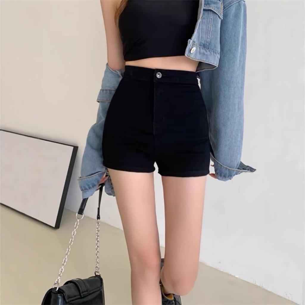 Women's 2025 Summer High-Waisted Denim Shorts - Slimming, Hip-Hugging, Elastic A-Line Hot Pants