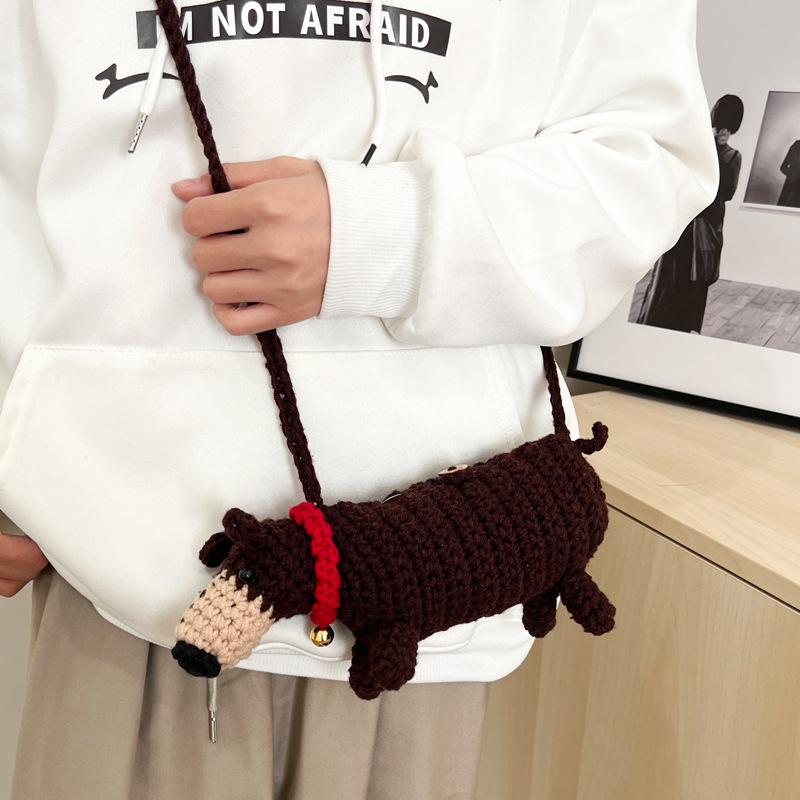 Japanese Cartoon Cute Dachshund Knitted Bag Spring New Exquisite Finished Shoulder Messenger Bag