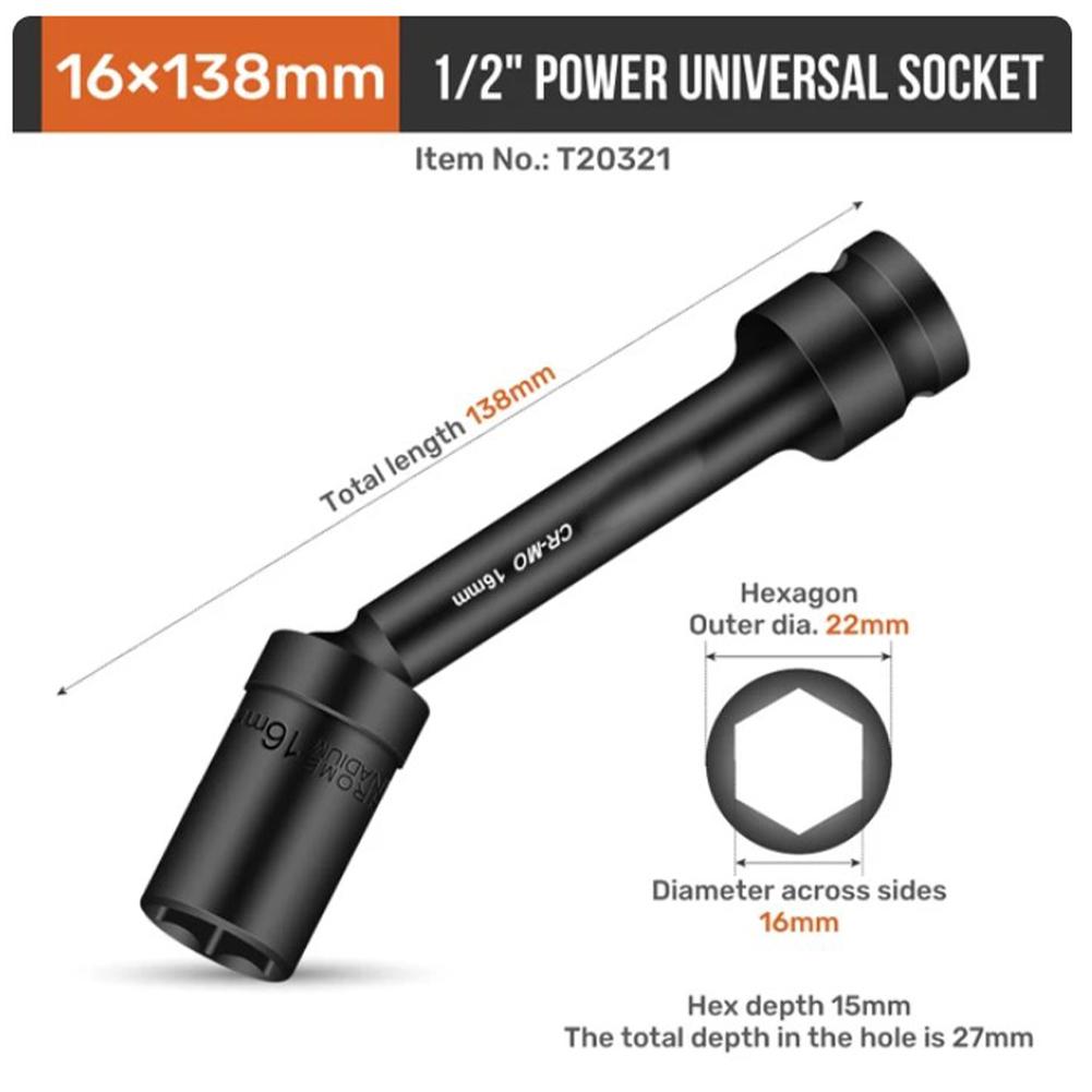 Schlag-Dreh-Sechskant-Steckkopf-Adapter 1/2-Zoll Antrieb Kardangelenk Cr-Mo Stahl Schraubenschlüssel Konverter 12-19mm