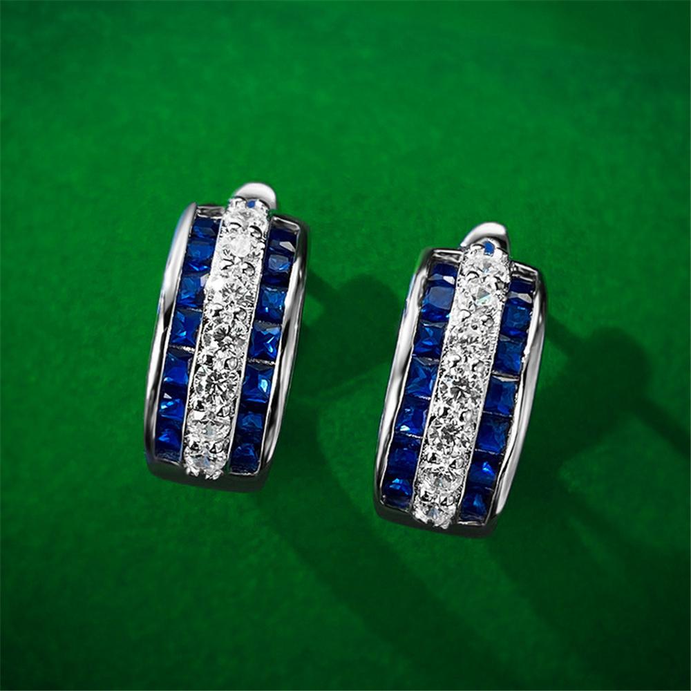 Милые женские серьги-кольца с белым и голубым цирконом, модные, серебристого цвета, свадебные, для женщин синий