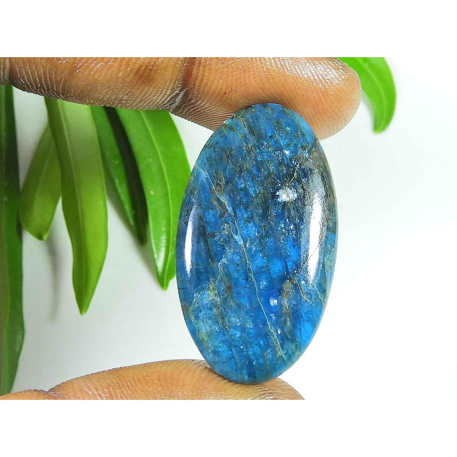 

35Cts Genuine Neon Blue Apatite Oval Crystal Cabochon Loose Gemstone 19X34MM SK-2089