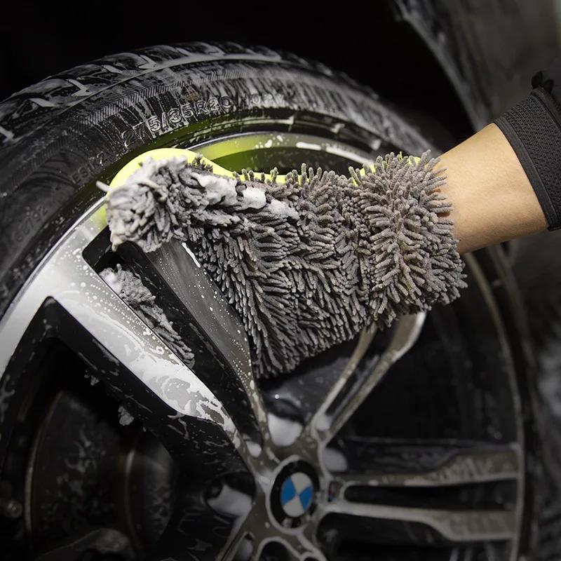 Waterproof Car Wash Mitt Scratch Free 5-Finger Microfiber Interior Exterior Cleaning Gloves Car Chenille for Cleaning Wheel