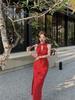 New Chinese Gentle Sexy Wind Off the Shoulder Modified Dress High Waist Internet Celebrity Temperament Show Figure Split Skirt