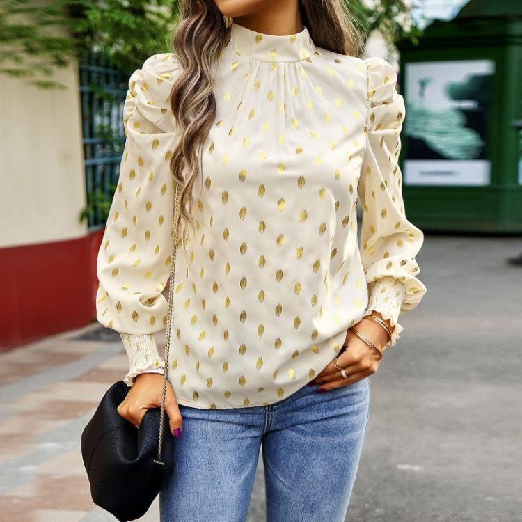 Women Loose Printed Blouses Long Sleeve Round Neck Commuting Autumn Winter