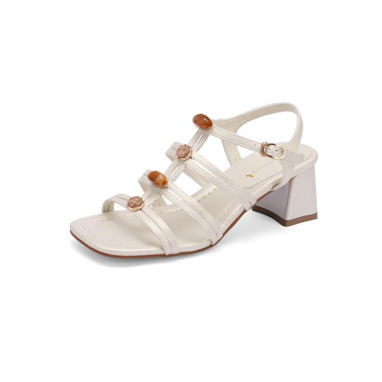 Fashion New Summer Sandals Women Shoes Square Toe Sandals for Women Fashion Retro Chunky Heel Sandals Gladiator Shoes High Heels Brown