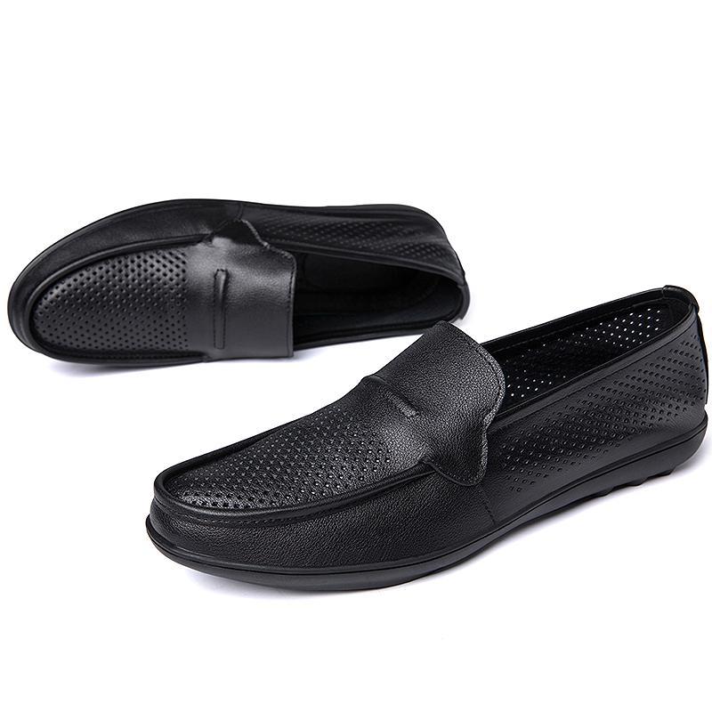 Hollow Out Genuine Leather Penny Loafers Slippers Men Moccasins Mens Casual Shoes Half Shoes Slip On Flats Male Driving Shoes