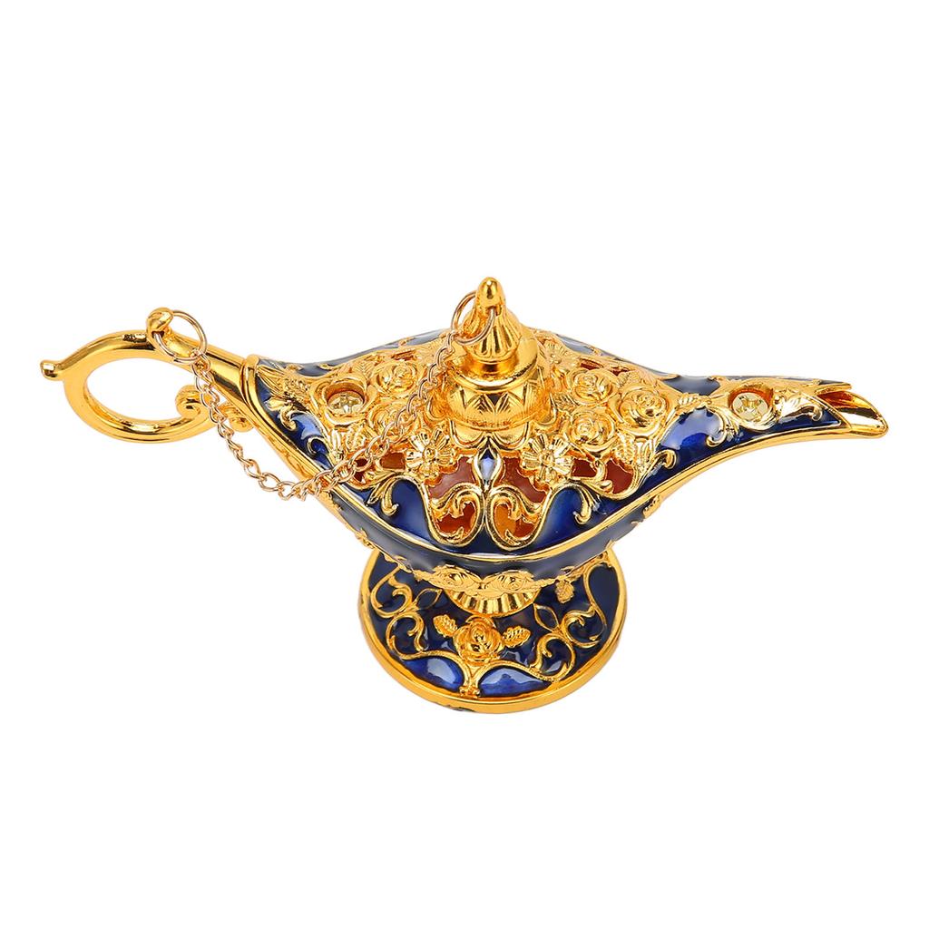 Genie Lamp Vintage Decoration Collectable Rare Small Zinc Alloy Legend Genie Light Gold Sapphire