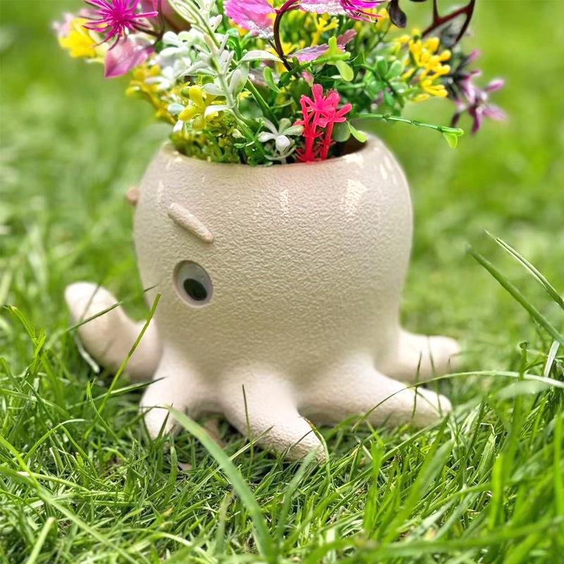 Octopus Succulent Pot with Doll Decoration - Creative Outdoor Resin Ornament.