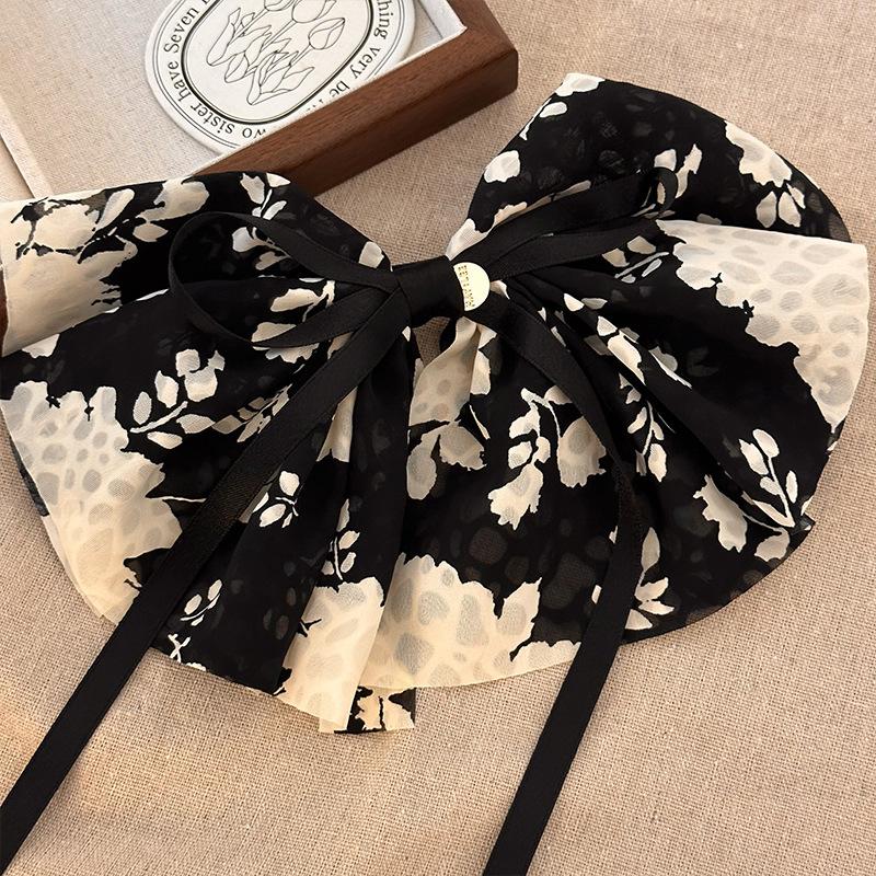 New Vintage Print Bow Ink Skirt Elastic Scrunchie Headband Elegant Fashion Lady Ponytail Streamer Hair Rope Hair Accessories