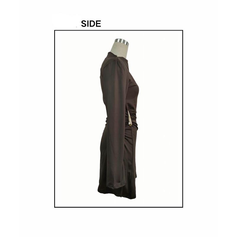Autumn Long Sleeved Flared Sleeve Metal Buckle Temperament Slim Fit Dress Short Skirt