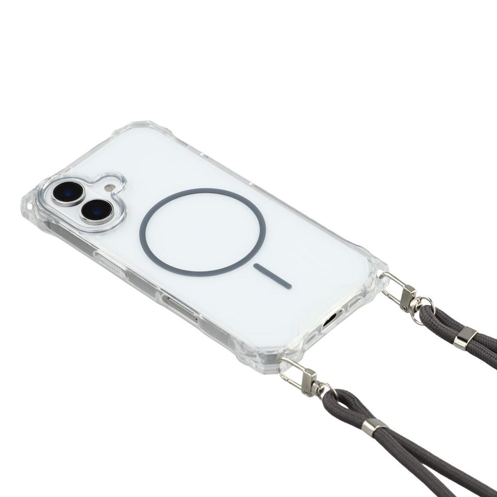 For iPhone 16 Magnetic Case with Lanyard Drop-Proof TPU+PC Phone Back Cover