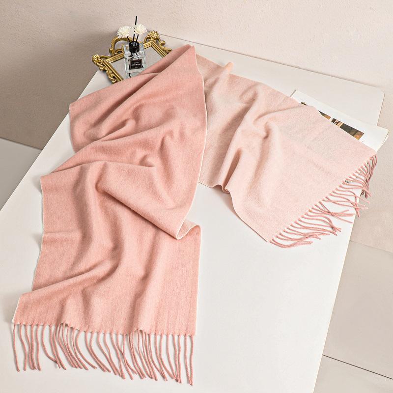 Autumn and winter double-sided two-color 100 wool narrow scarf women's high-end light luxury thermal scarf air conditioner shawl outside