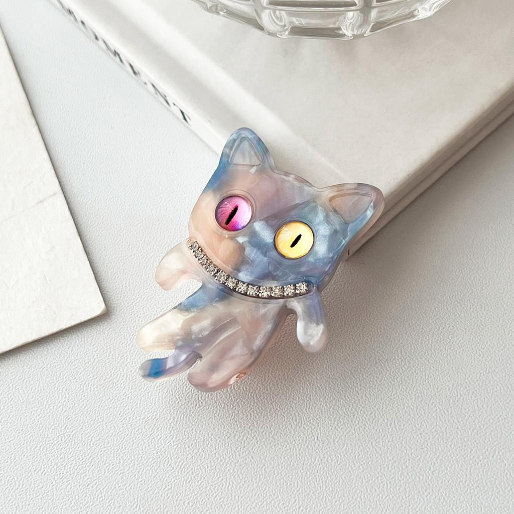Trendy Cat Motif Acetate Hair Clip Versatile Duckbill Clutch For Women s Hair PurplePink 4.4cm