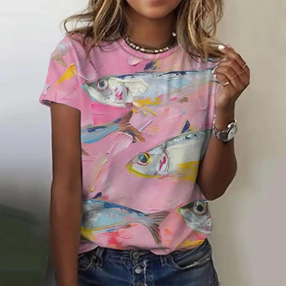 Women Summer Fashion Casual Short Sleeved Plus Size Cat Print T-shirt Casual Round Neck T-shirt Quick Drying and Breathable