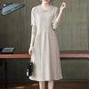 Knitted Dress for Women's Autumn and Winter Loose Mid-length Sweater Casual Solid Color Long-sleeved Sweater Dress Pullover