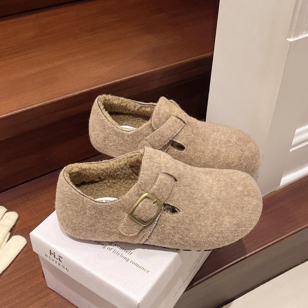 All-inclusive Gray Women's Shoes Autumn and Winter New One-pedal Lazy Shoes Velvet Boken Cotton Shoes