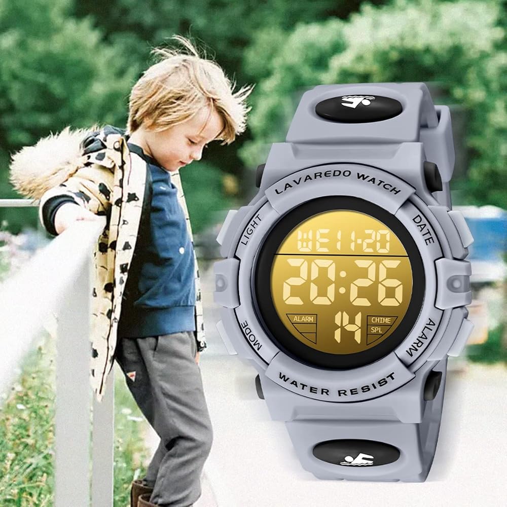 Kids Digital Sports Watch Waterproof Multi-Function Alert Date Day Display Dual Time LED Analog for Boys and Girls