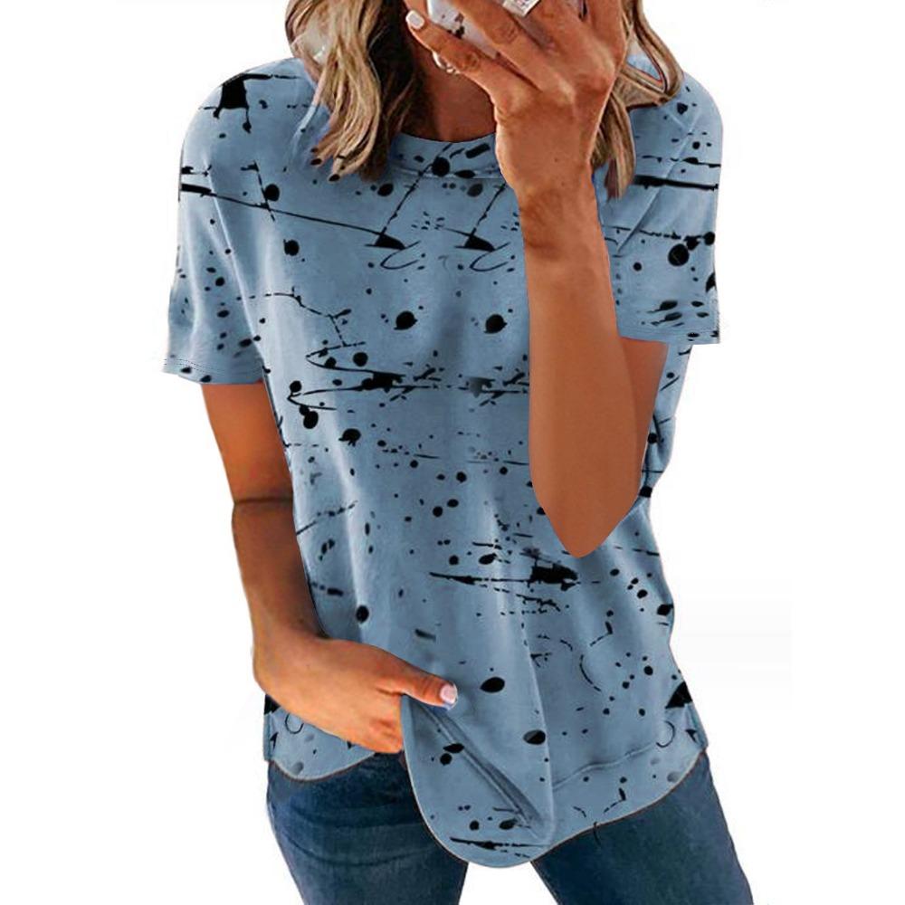 HNXC Women's Fashion Casual Summer Short Sleeve O-Neck Blouses & Shirts