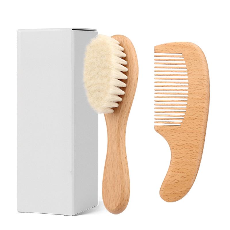 Baby Comb Wool Brush Set Beech Comb Cleaning Comb Bath Brush Combination