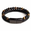 Double 21cm Men Layered Volcanic Stone Beaded Bracelet Alloy Clasp Leather