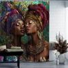 Cortina de Chuveiro Impermeável para Mulheres Africanas - Design com Turbantes Tradicionais e Joias de Contas, Tecido Durável para Decoração de Banheiro