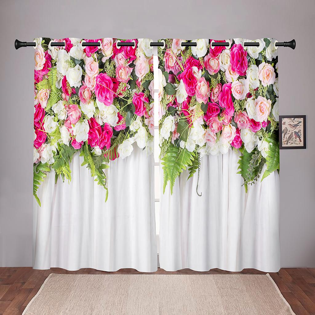 Luxury Floral Flower Print Brightly Colored Window Area Curtain Panels Kids Room Sleeping Room Living Room Decor Hall Area Treatments Kitchen Hom