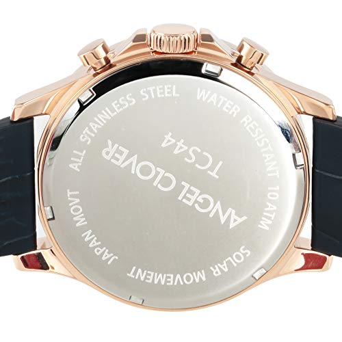 Angel Clover TIME CRAFT SOLAR Men's Watch, Navy Dial, Solar Quartz Chronograph, TCS44PG-NV, Blue