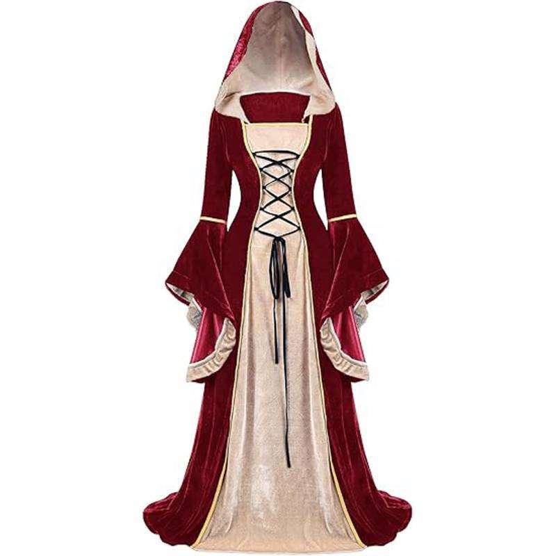 Medieval Vintage Court Dress With Velvet Fabric And Puff Sleeves For Halloween Costume Enthusiasts