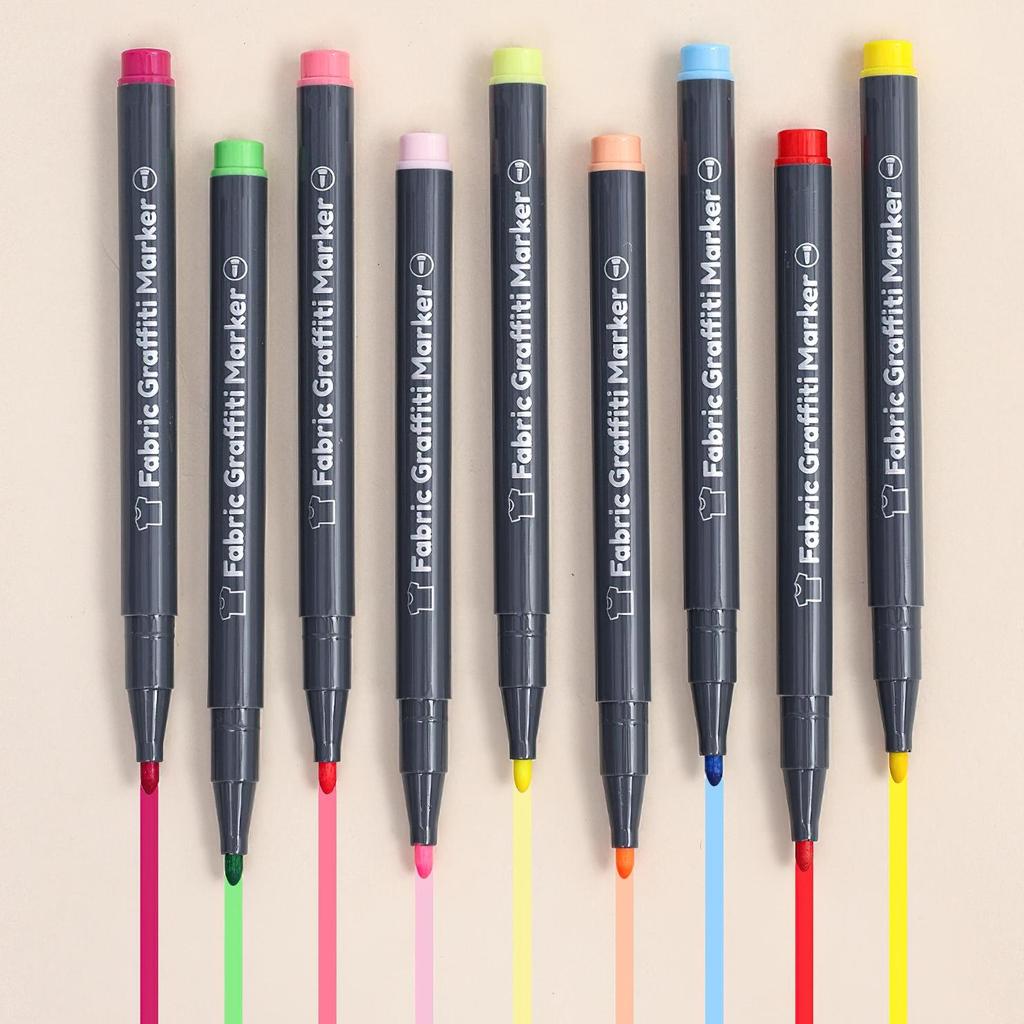 6pcs Fabric Graffiti Marker Pens Set Washable & Reusable Drawing for Cotton Canvas Linen DIY Paint School